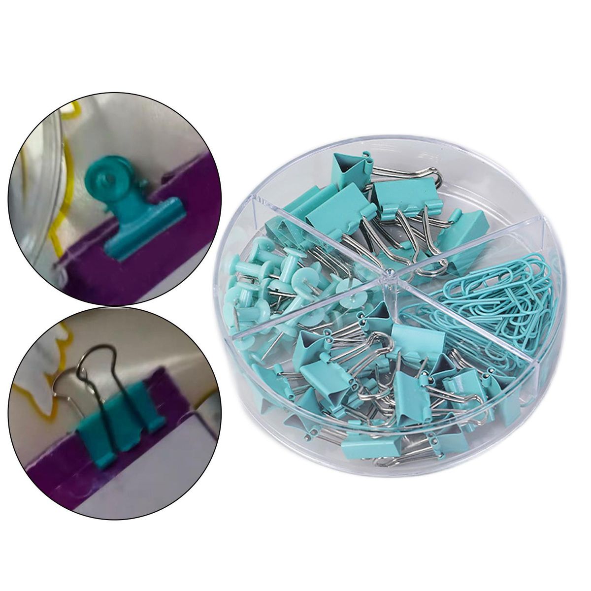 Binder Clips And Paper Clips Push Pins Tacks Set Blue