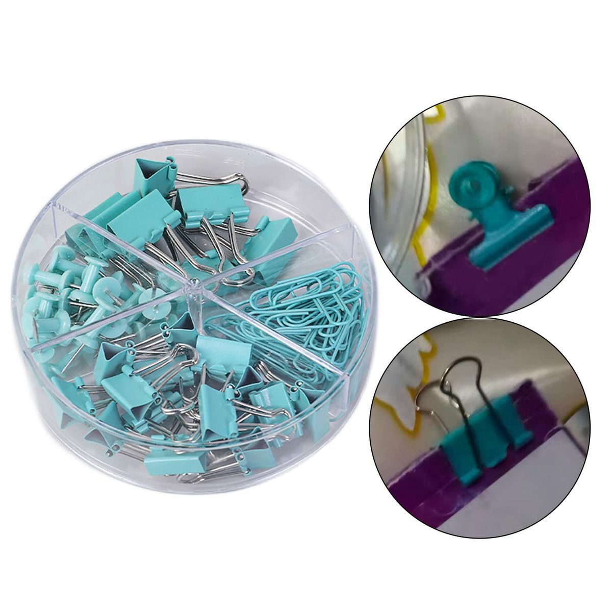 Binder Clips And Paper Clips Push Pins Tacks Set Blue
