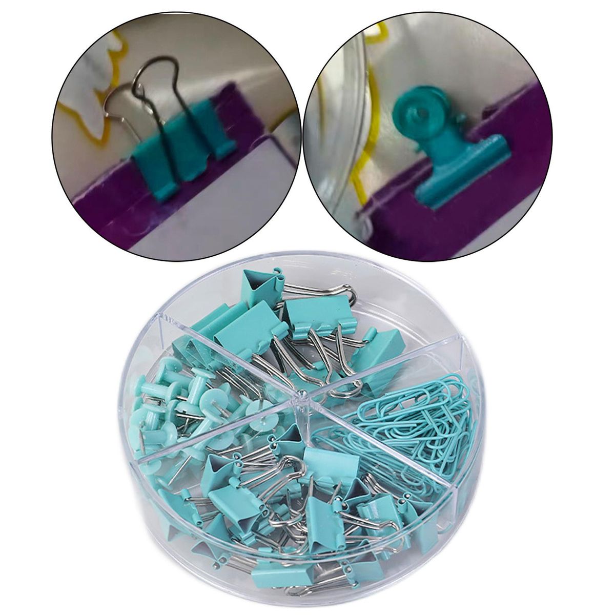Binder Clips And Paper Clips Push Pins Tacks Set Blue