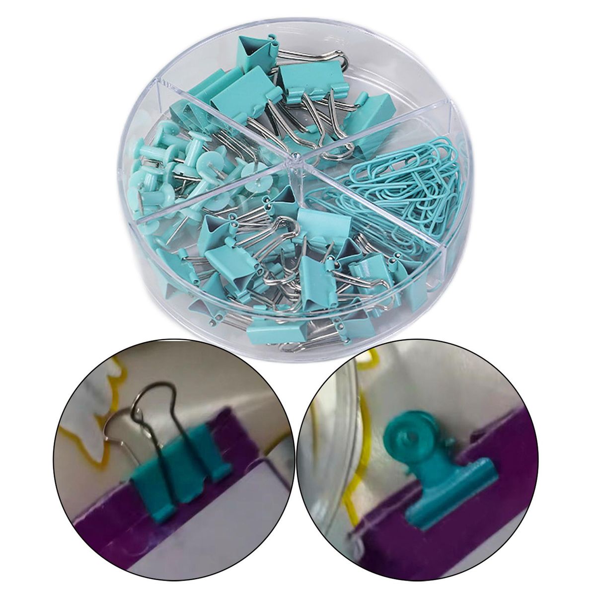 Binder Clips And Paper Clips Push Pins Tacks Set Blue
