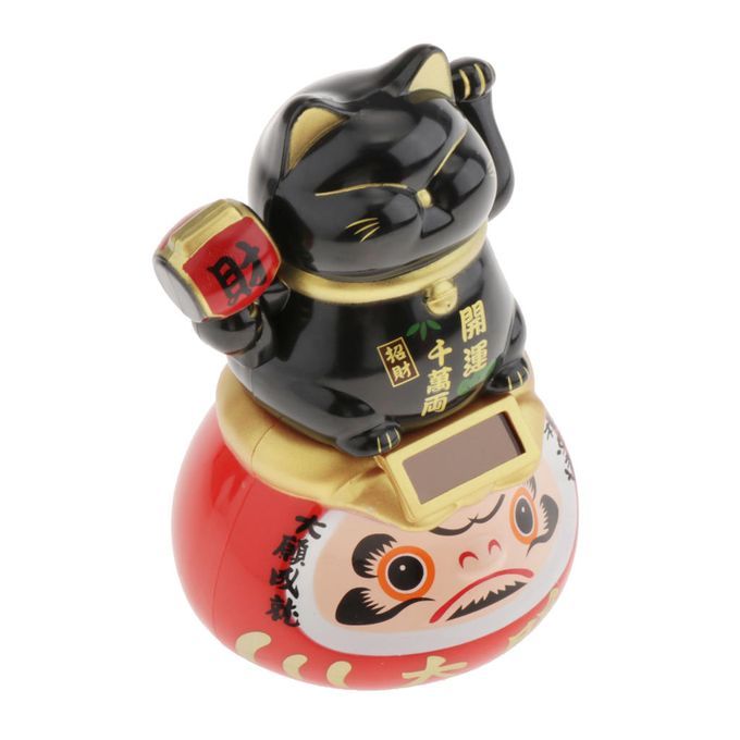 Solar Power Waving Paw Lucky Fortune Cats Company Decor Black Black