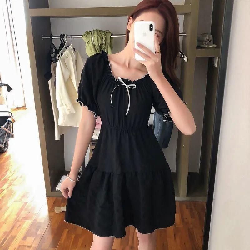 French Minority Bow Elegant White Dress for Women 2022 New Cover Cross Slimming Puff Sleeve Short Skirt Summer