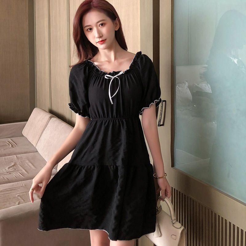 French Minority Bow Elegant White Dress for Women 2022 New Cover Cross Slimming Puff Sleeve Short Skirt Summer