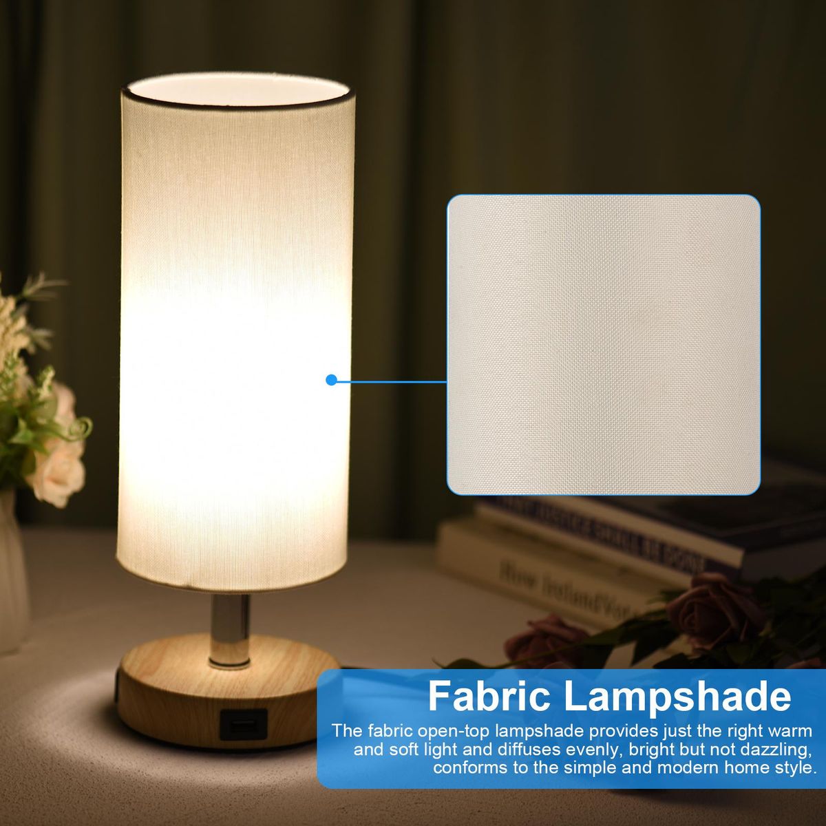 Touch Control Table Lamp Bedside Desk Lamp with E26 LED Bulb Warm White Light Modern Tabletop Lamp 2 USB Ports for Bedroom Living Room