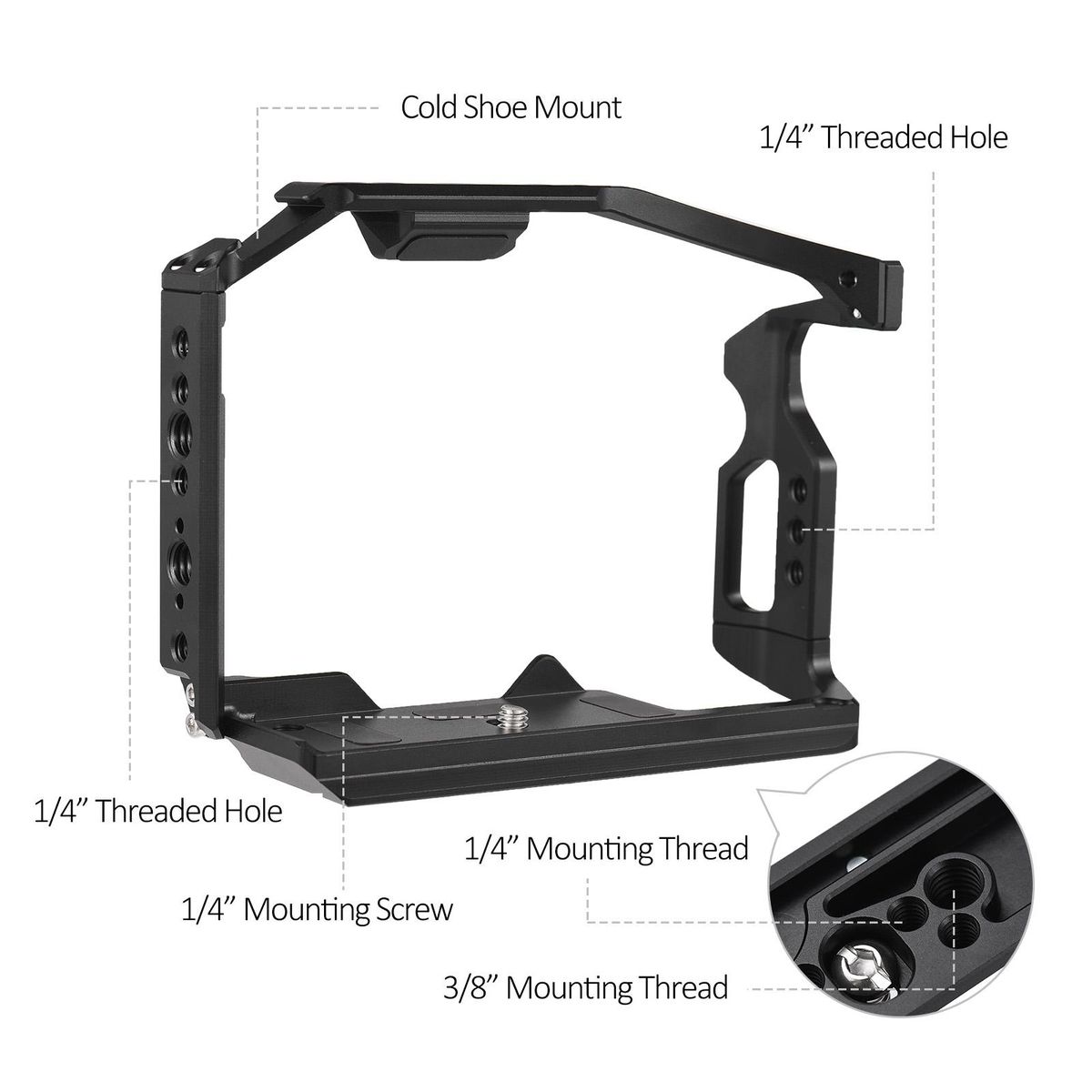 JLwin Protective Camera Cage Aluminum Alloy with Cold Shoe Mount Magnetic Wrench Slot Numerous 1/4in And 3/8in Threaded Holes Compatible with Panasonic GH6 Camera