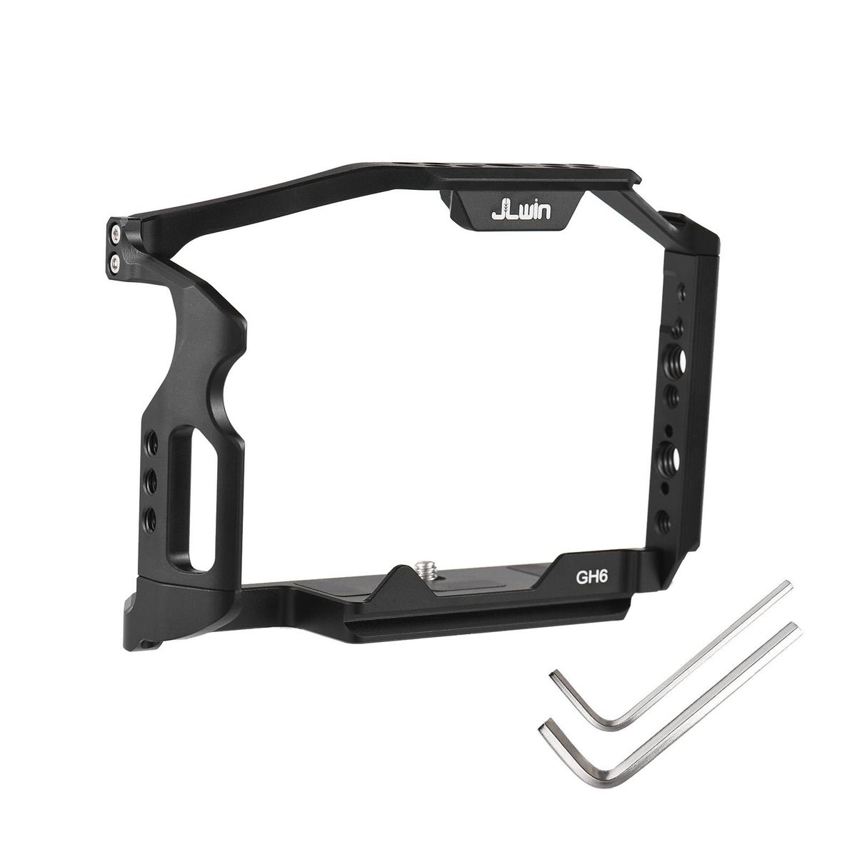 JLwin Protective Camera Cage Aluminum Alloy with Cold Shoe Mount Magnetic Wrench Slot Numerous 1/4in And 3/8in Threaded Holes Compatible with Panasonic GH6 Camera
