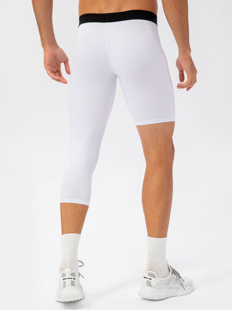 Men One Leg Leggings For Basketball Side Pockets Fitness