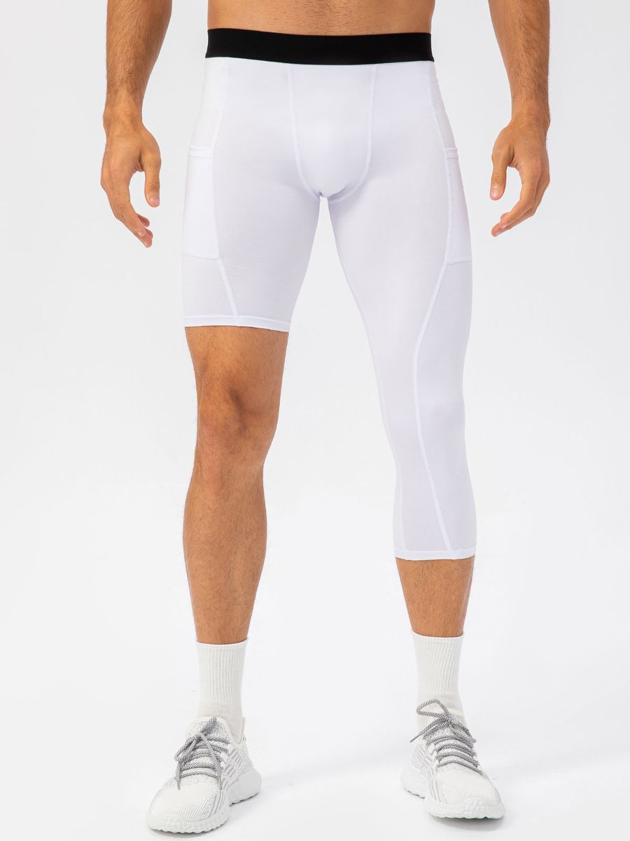 Men One Leg Leggings For Basketball Side Pockets Fitness