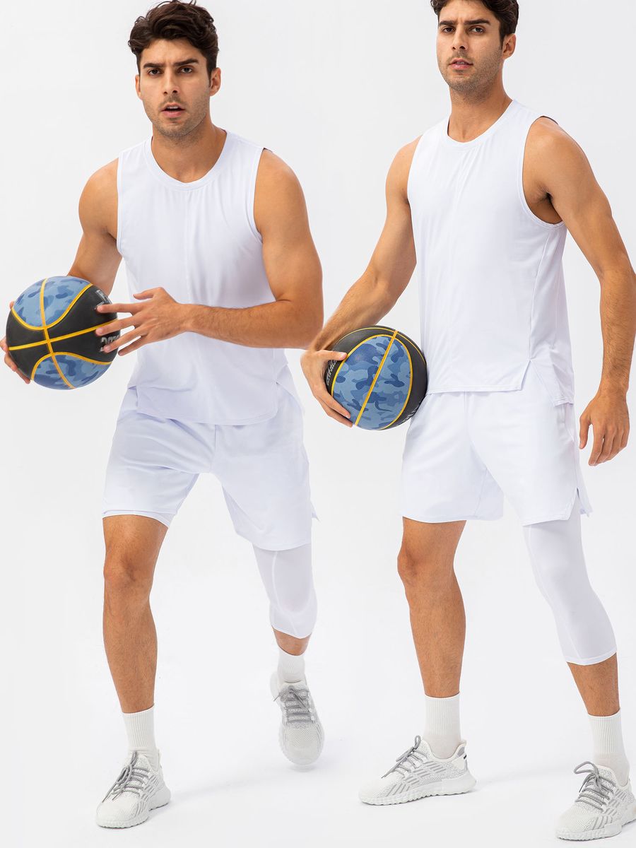 Men One Leg Leggings For Basketball Side Pockets Fitness