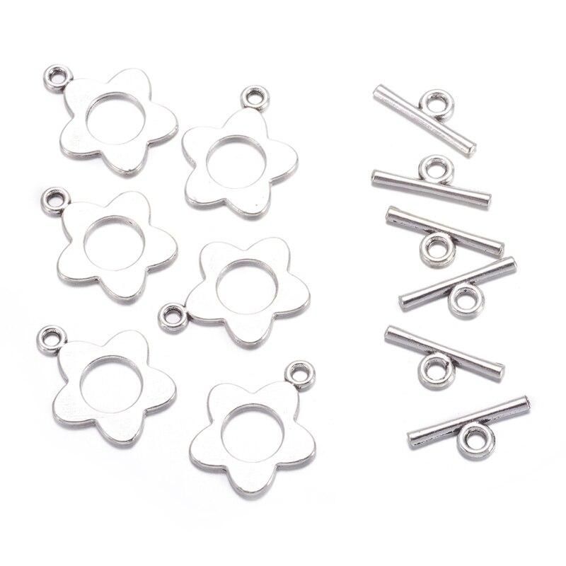NBEADS 10-20Set  Tibetan Silver Toggle Clasps Flower Antique Silver Lead Free & Cadmium Free Flower: 16x20mm For Jewelry Making
