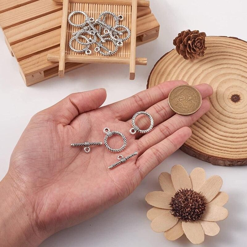 NBEADS 10-20Set  Tibetan Silver Toggle Clasps Flower Antique Silver Lead Free & Cadmium Free Flower: 16x20mm For Jewelry Making
