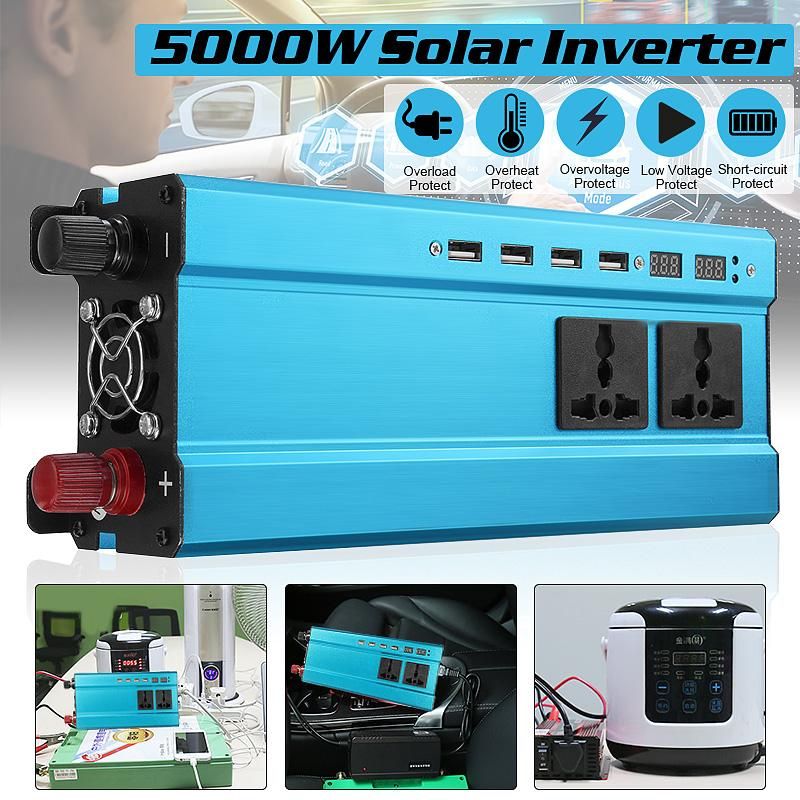 5000W Solar Power Inverter 12V-220V AC 4 USB Sine Wave Converter-12V-220V Blue 5000W