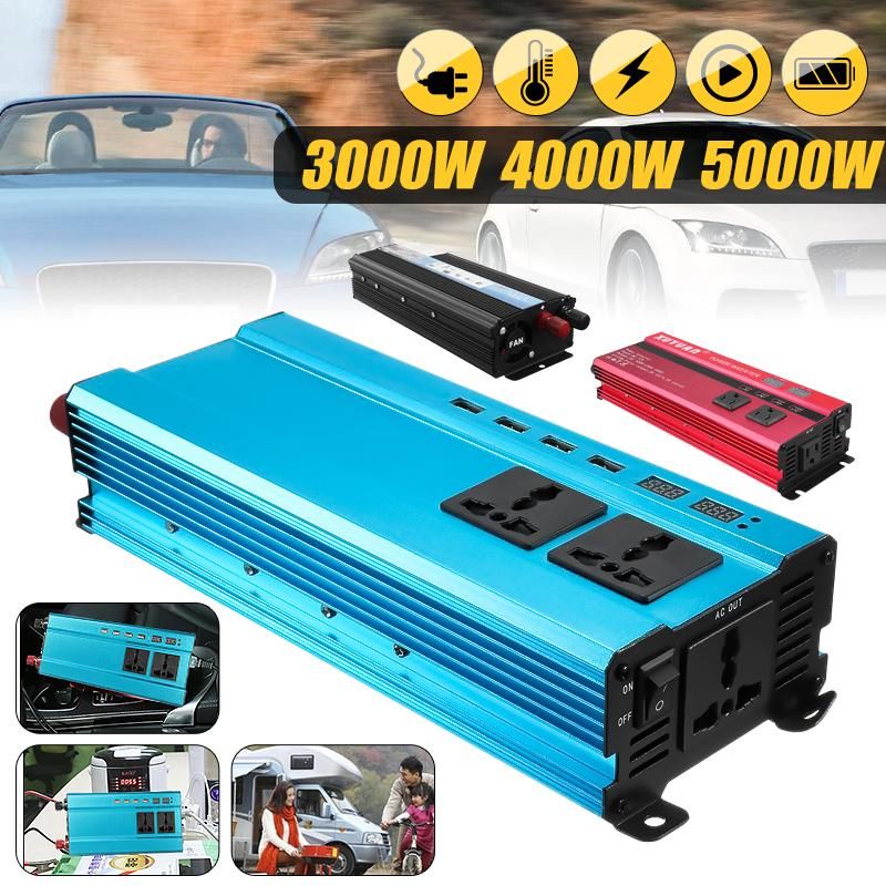 5000W Solar Power Inverter 12V-220V AC 4 USB Sine Wave Converter-12V-220V Blue 5000W