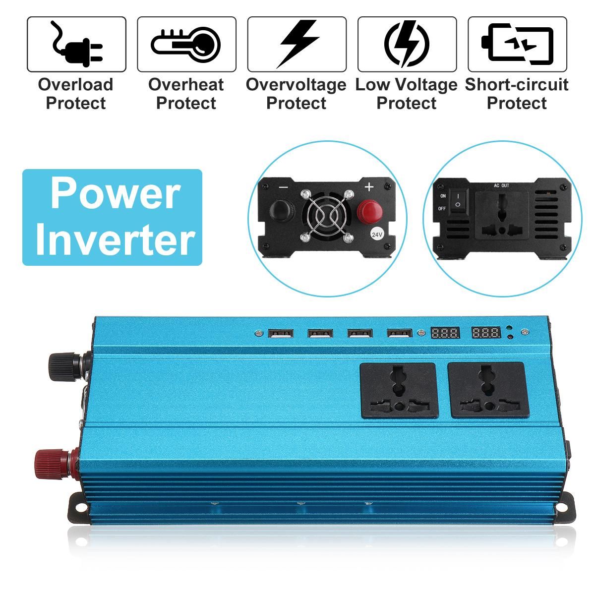5000W Solar Power Inverter 12V-220V AC 4 USB Sine Wave Converter-12V-220V Blue 5000W