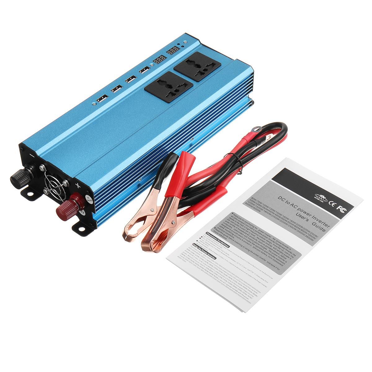 5000W Solar Power Inverter 12V-220V AC 4 USB Sine Wave Converter-12V-220V Blue 5000W
