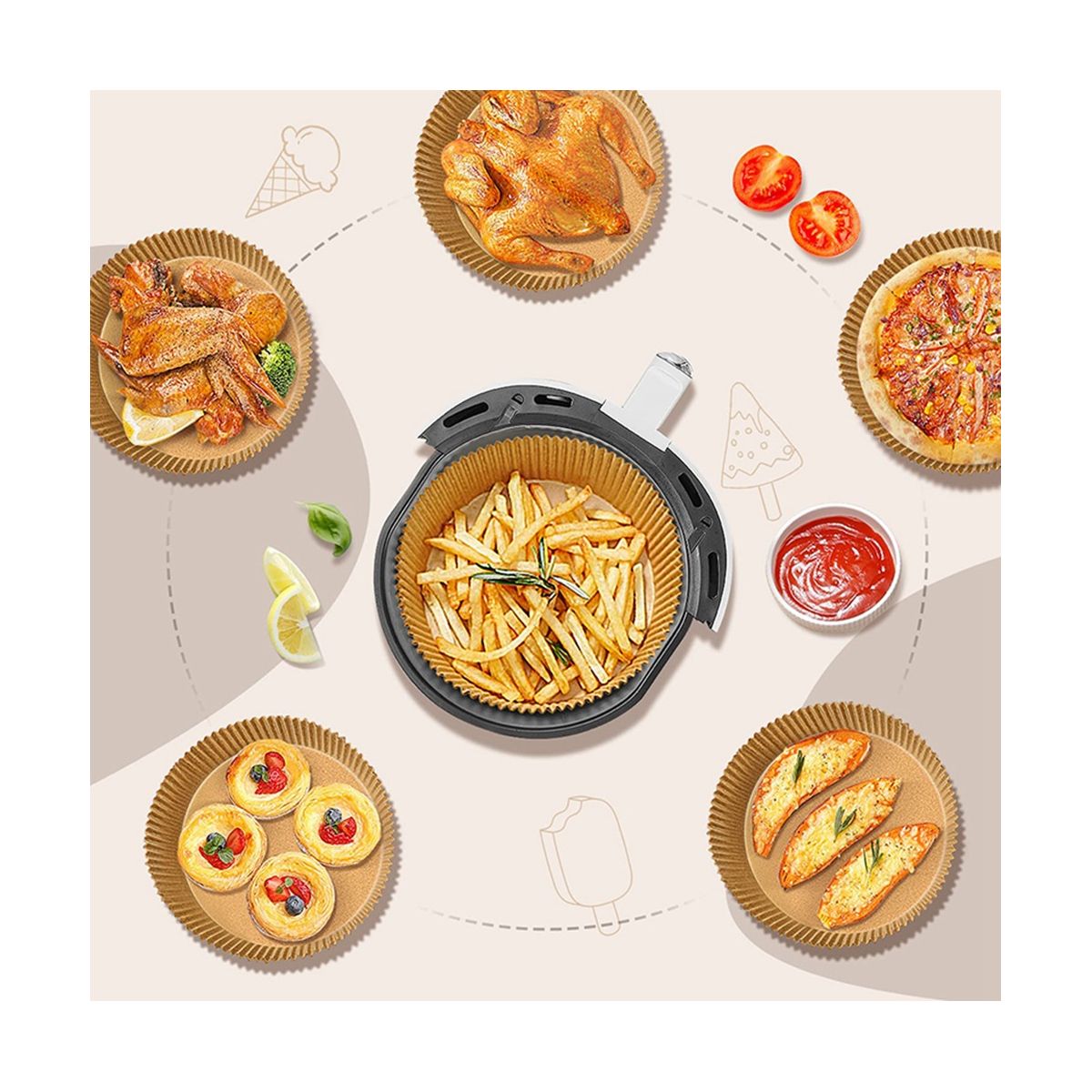 100PCS AirFryer Paper Disposable Non-Stick Round Oven Pan Oil-Proof Household BBQ Plate Liner Kitchen Baking Accessories