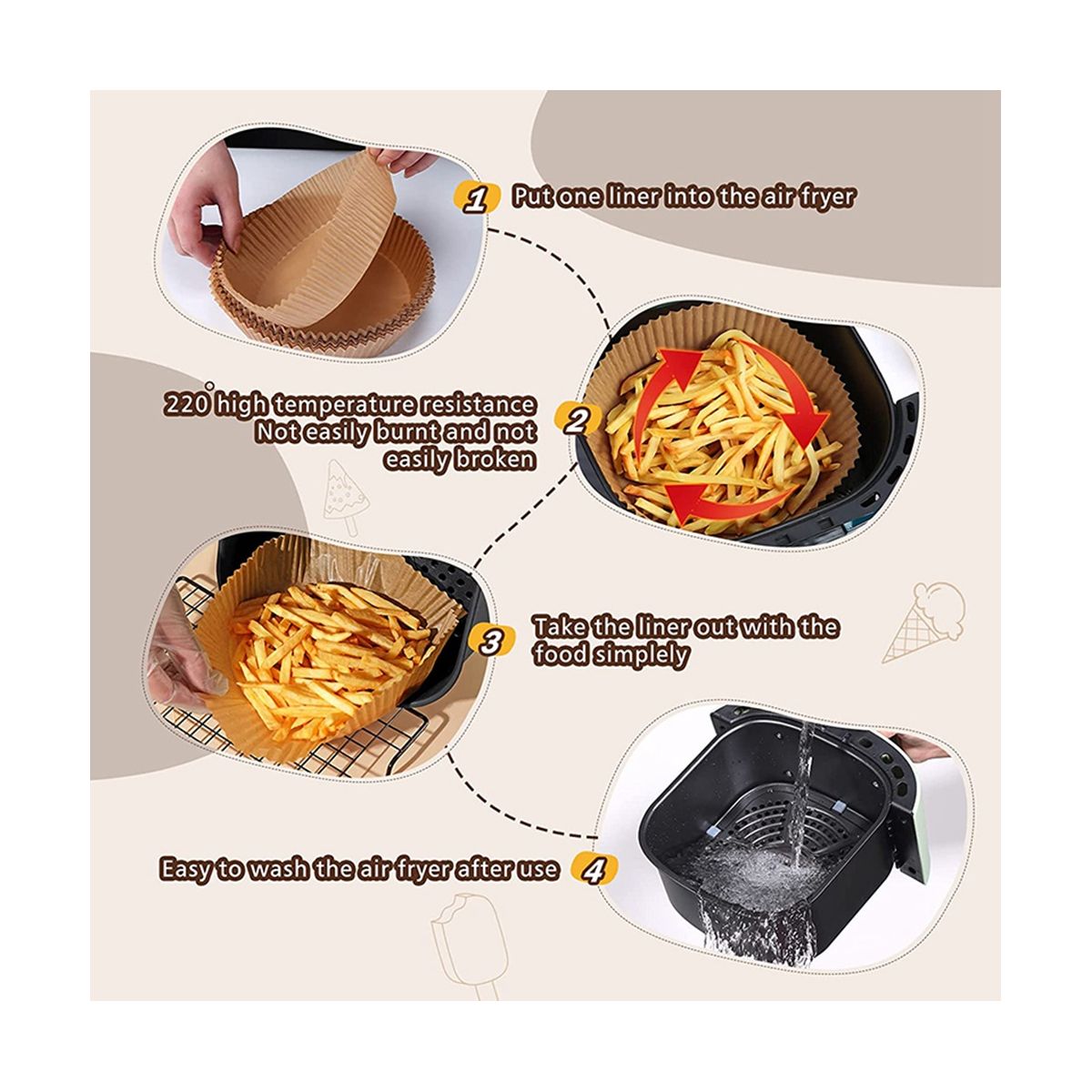 100PCS AirFryer Paper Disposable Non-Stick Round Oven Pan Oil-Proof Household BBQ Plate Liner Kitchen Baking Accessories