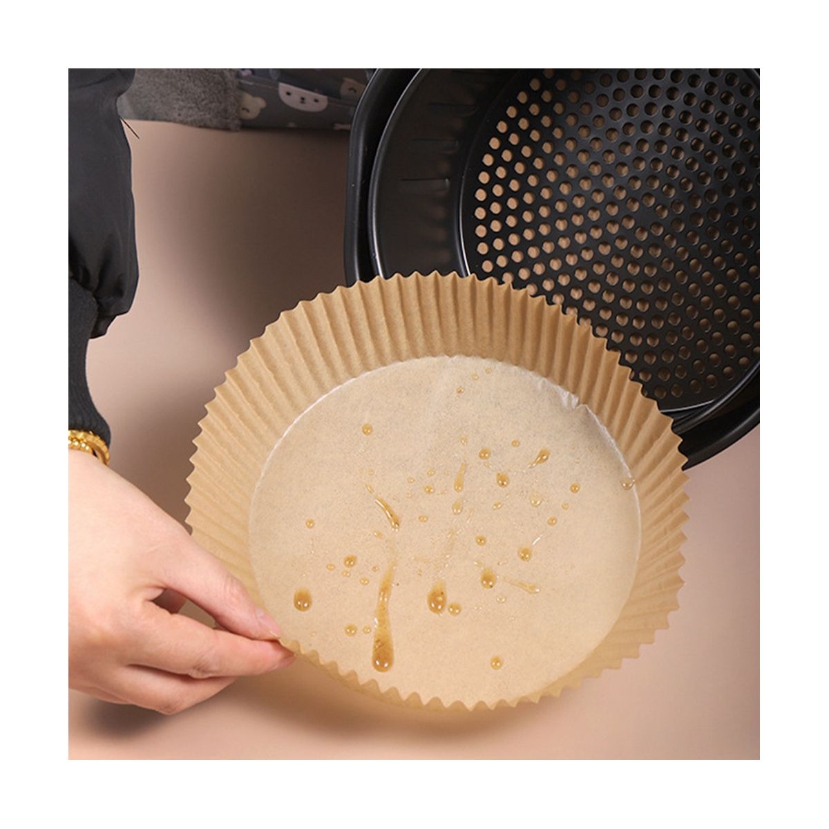 100PCS AirFryer Paper Disposable Non-Stick Round Oven Pan Oil-Proof Household BBQ Plate Liner Kitchen Baking Accessories