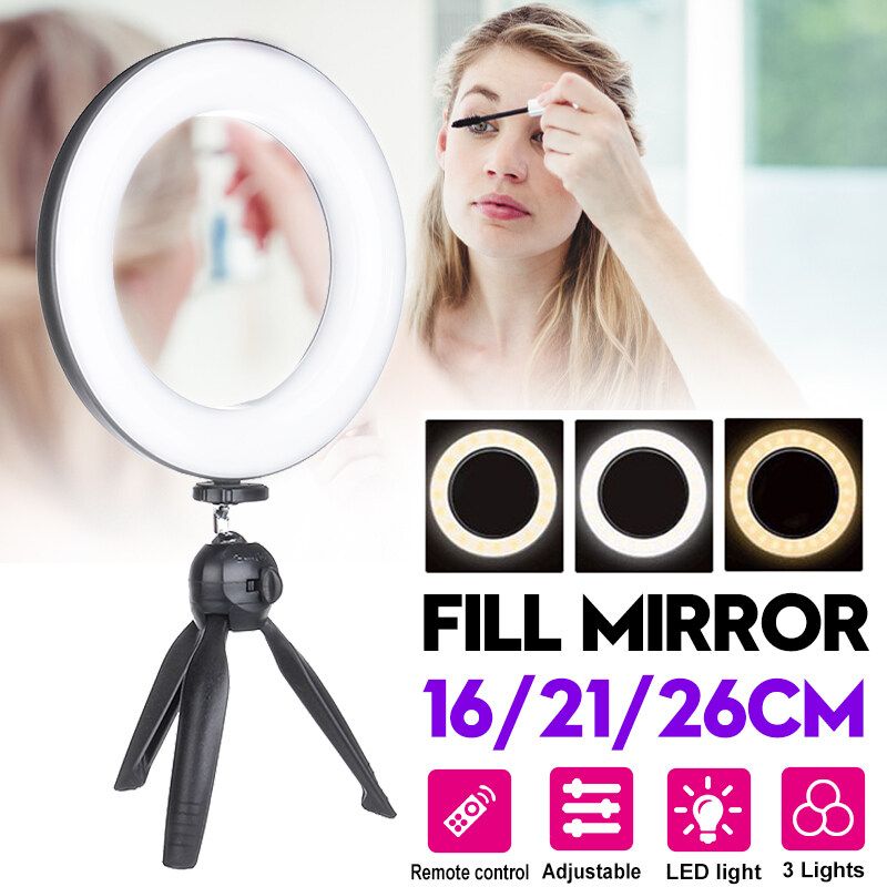 7inch 10X Magnifying Cosmetic Mirror Wall Mounted Adjustable LED Light Makeup Lamp 26cm Ring Light+Tripod