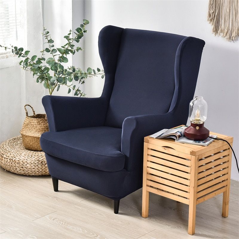 Solid Color Sloping Arm King Back Chair Cover Elastic