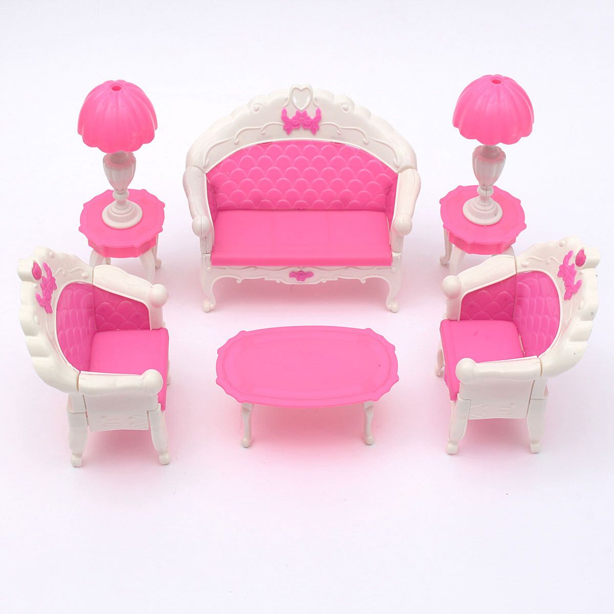 6PCS Pink Furniture Living Room Parlour Sofa Set For Dollhouse Barbie Accessories