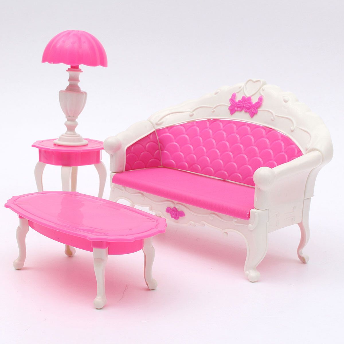6PCS Pink Furniture Living Room Parlour Sofa Set For Dollhouse Barbie Accessories