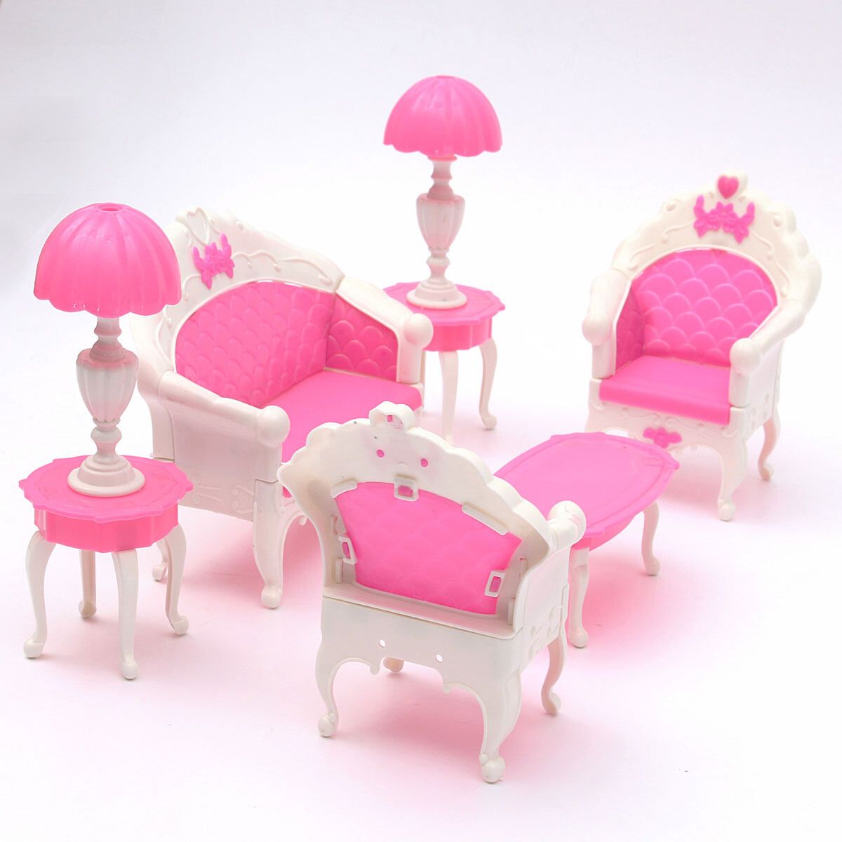 6PCS Pink Furniture Living Room Parlour Sofa Set For Dollhouse Barbie Accessories