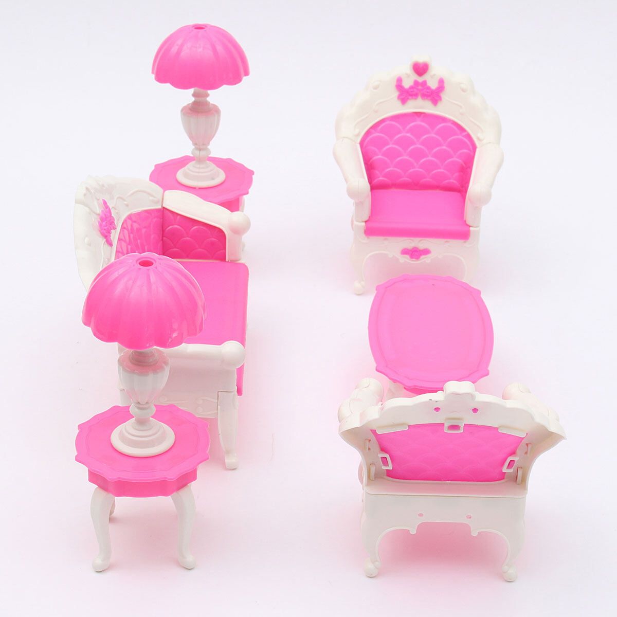 6PCS Pink Furniture Living Room Parlour Sofa Set For Dollhouse Barbie Accessories