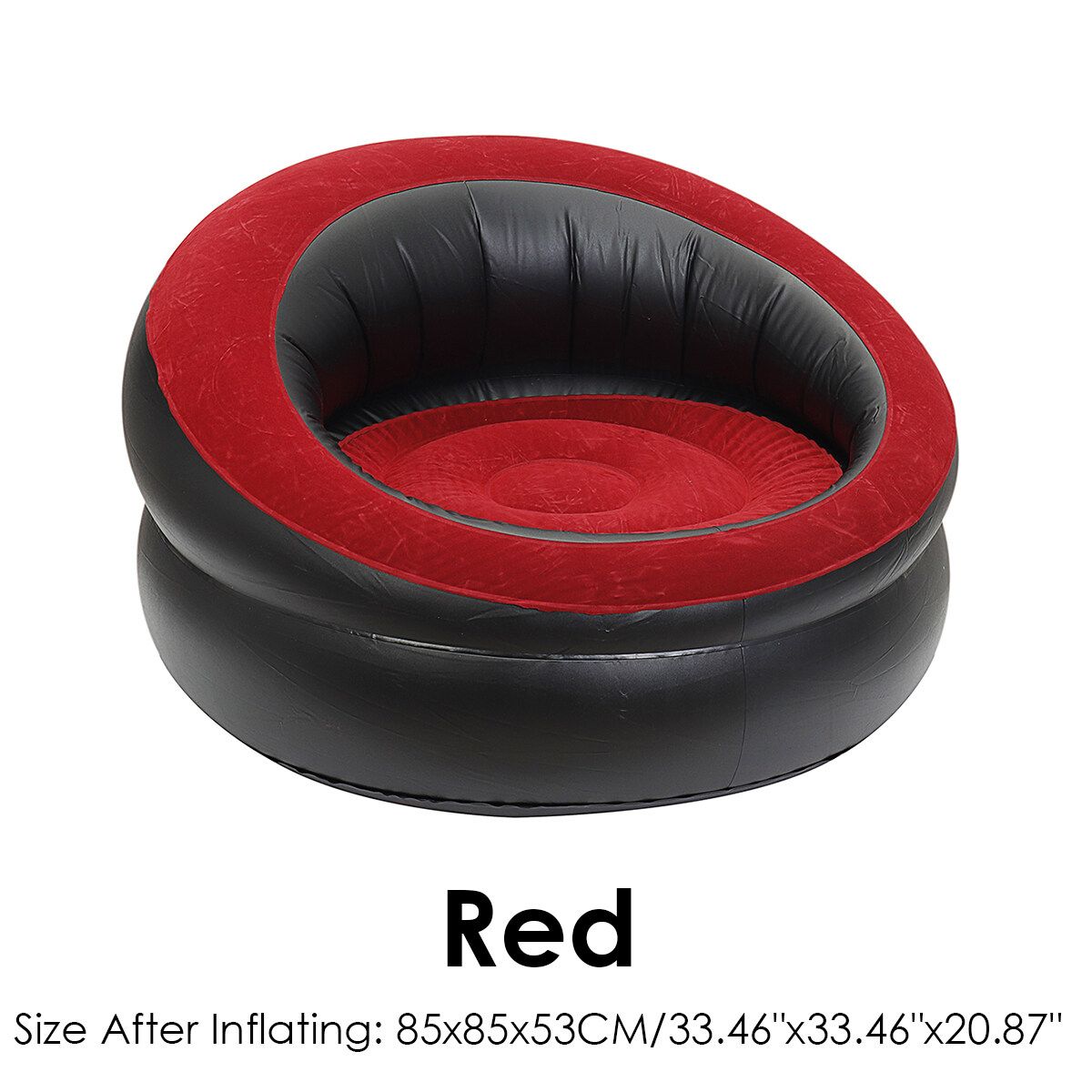 Indoor Inflatable Lounge Chair Portable Lazy Sofa Travel Air Round Seat Adult Red