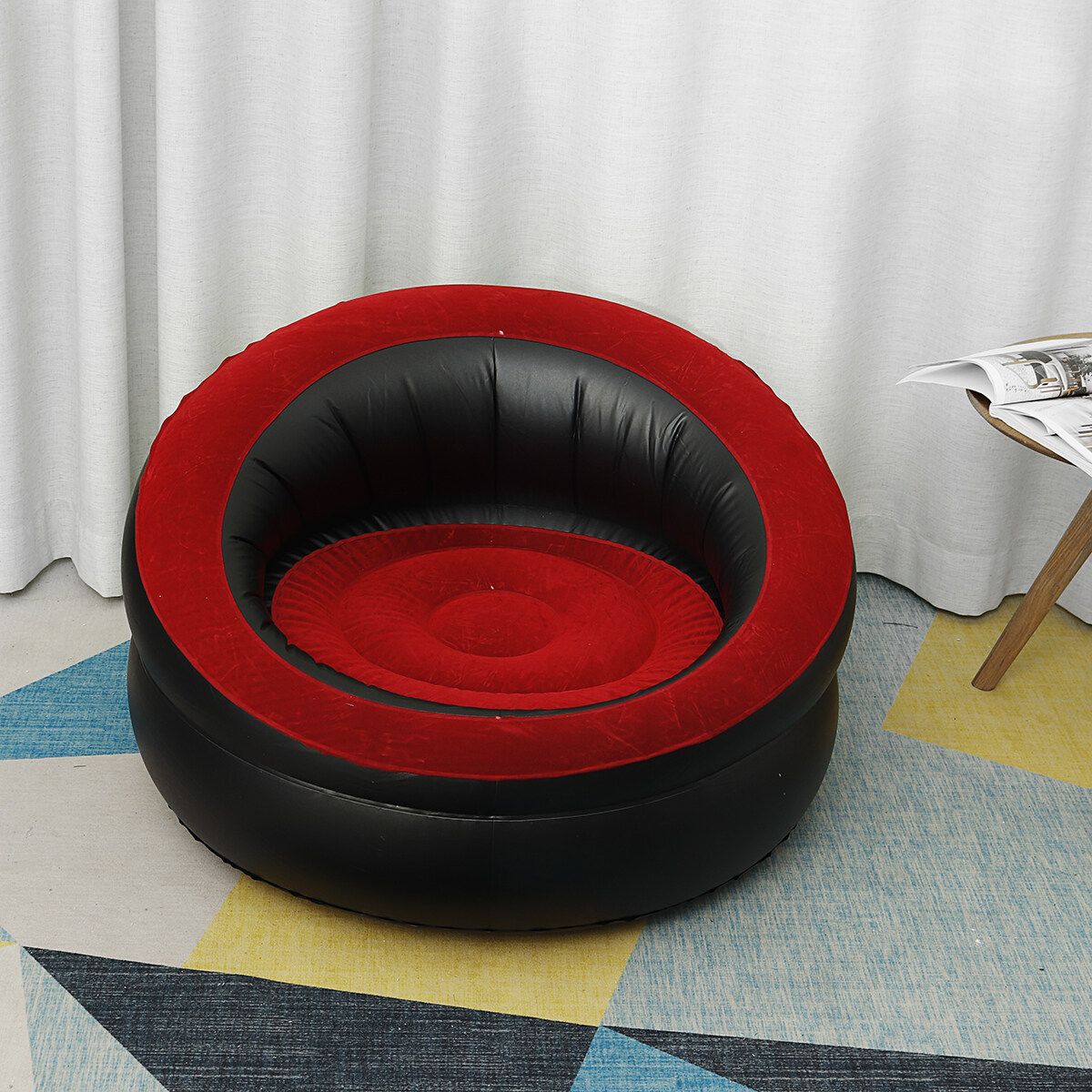 Indoor Inflatable Lounge Chair Portable Lazy Sofa Travel Air Round Seat Adult Red