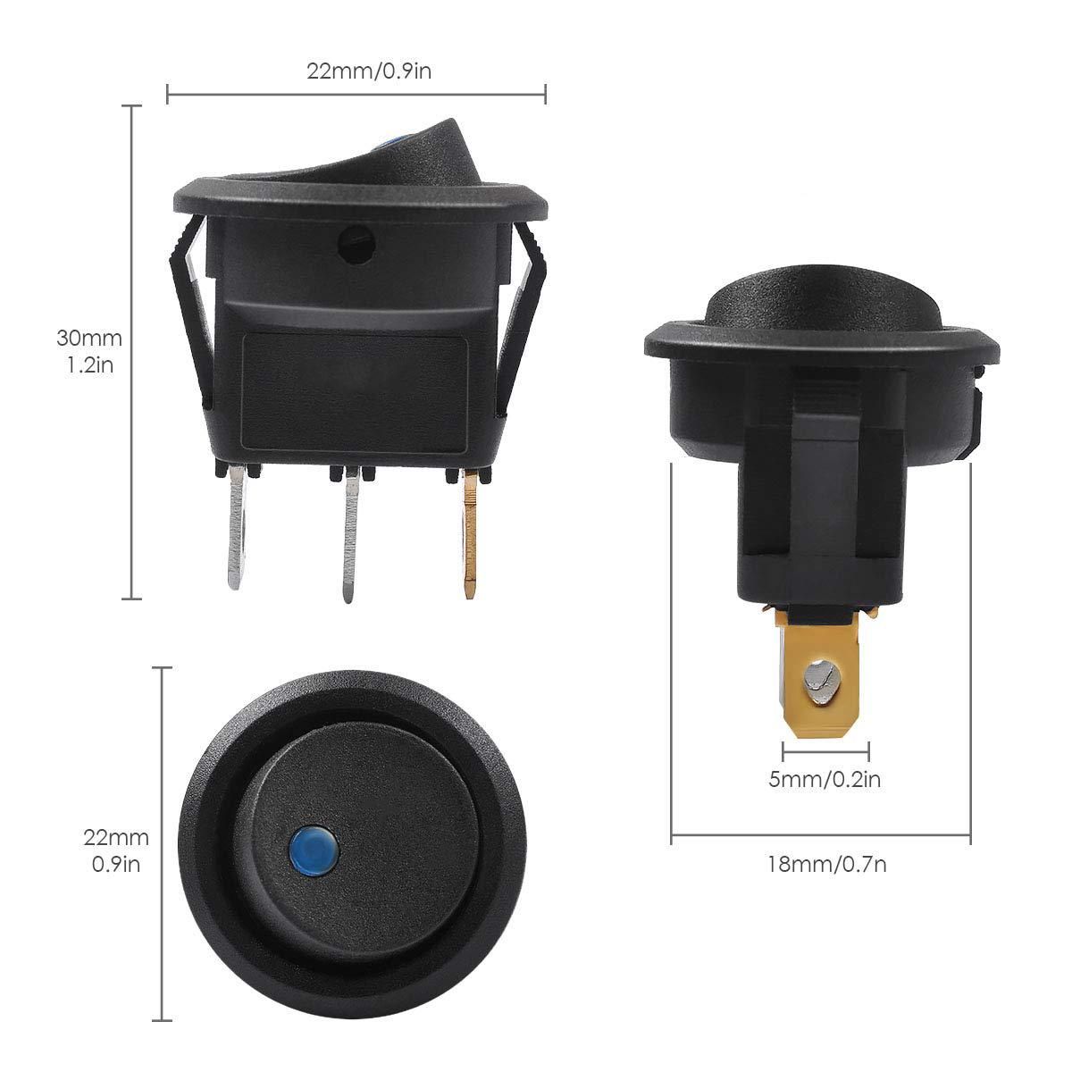 3Pc 12V 20A Rocker Toggle LED Switch Blue Light SPST On-Off Control for Boats Cars Racing Cars Off-Road Vehicles Heavy Trucks RVs ATVs and Anything That Uses a 12 Volt Power