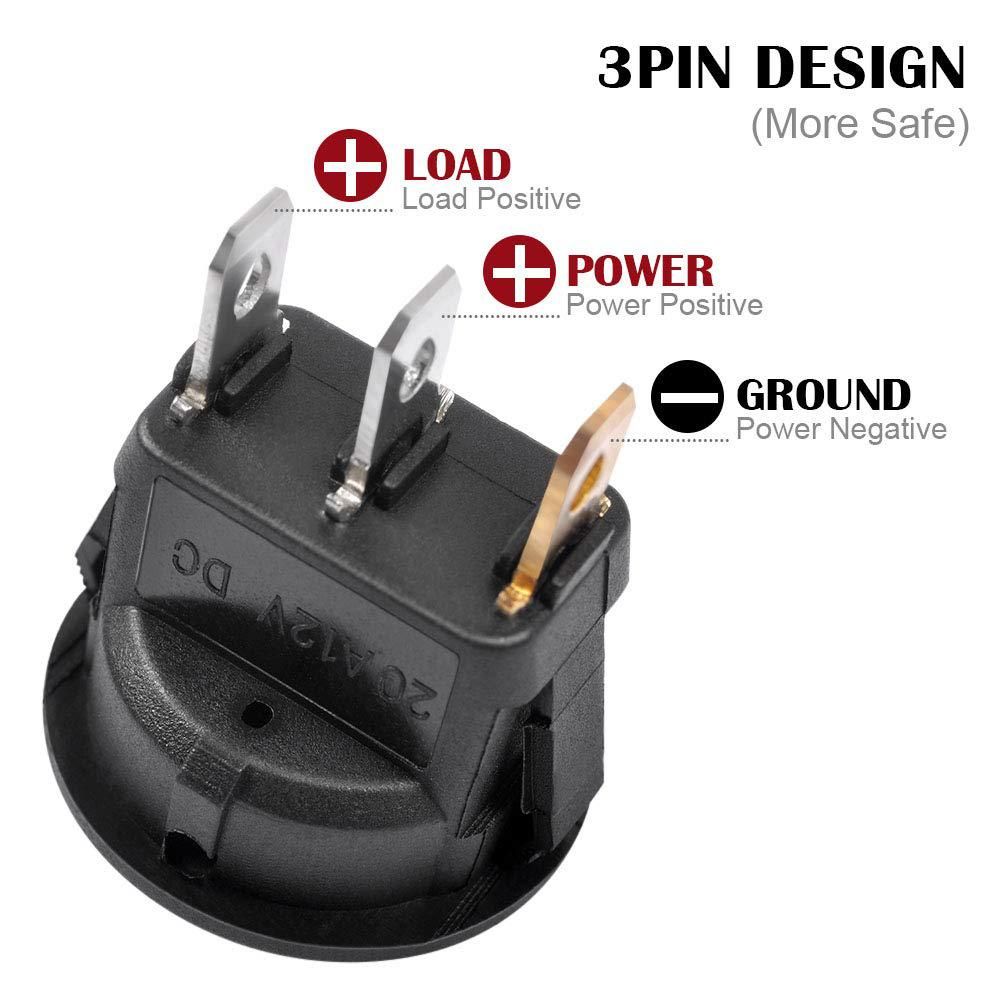 3Pc 12V 20A Rocker Toggle LED Switch Blue Light SPST On-Off Control for Boats Cars Racing Cars Off-Road Vehicles Heavy Trucks RVs ATVs and Anything That Uses a 12 Volt Power
