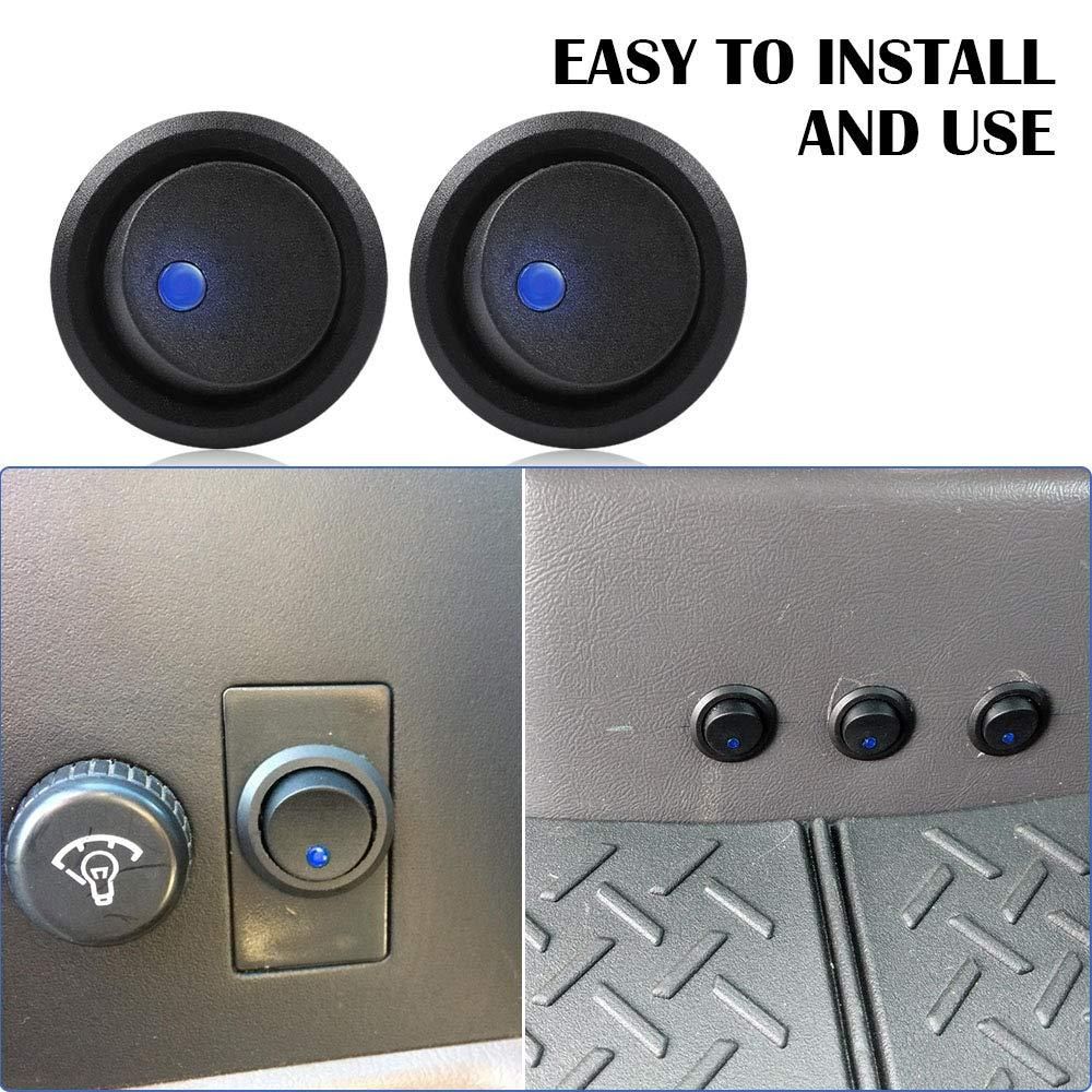 3Pc 12V 20A Rocker Toggle LED Switch Blue Light SPST On-Off Control for Boats Cars Racing Cars Off-Road Vehicles Heavy Trucks RVs ATVs and Anything That Uses a 12 Volt Power