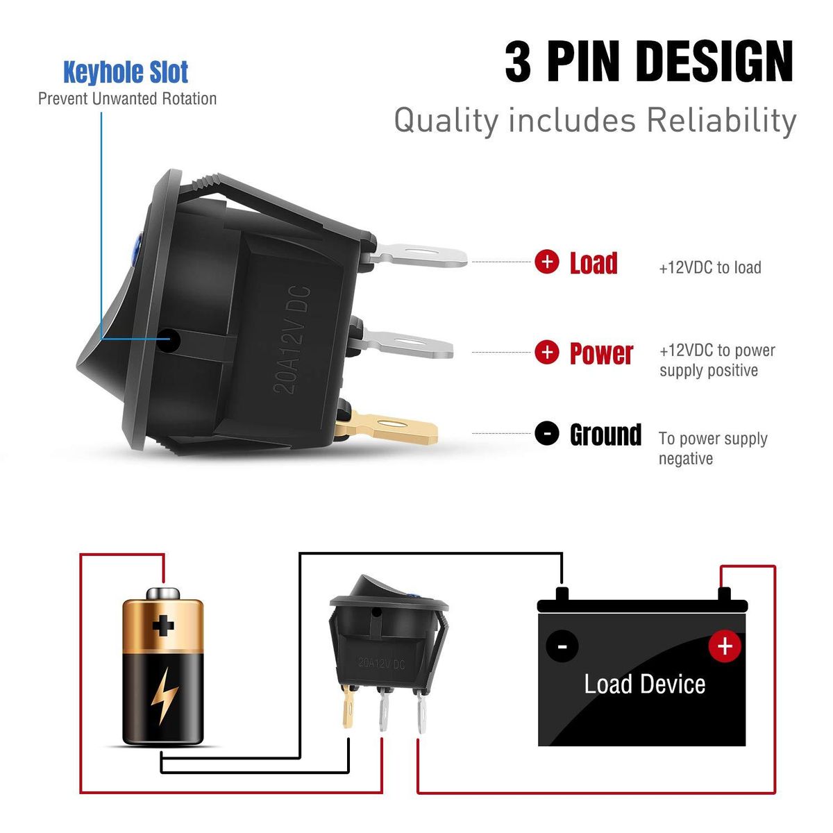 3Pc 12V 20A Rocker Toggle LED Switch Blue Light SPST On-Off Control for Boats Cars Racing Cars Off-Road Vehicles Heavy Trucks RVs ATVs and Anything That Uses a 12 Volt Power