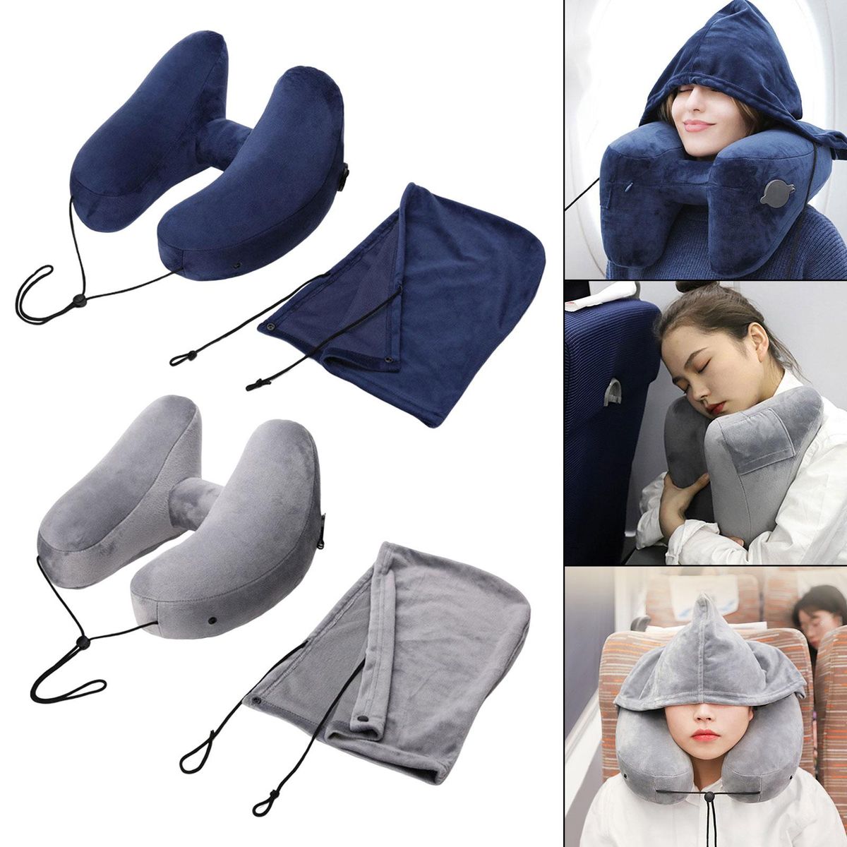 Travel Inflatable Neck Pillow Fast Inflation With Blue