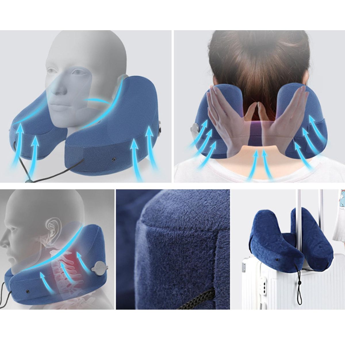 Travel Inflatable Neck Pillow Fast Inflation With Blue