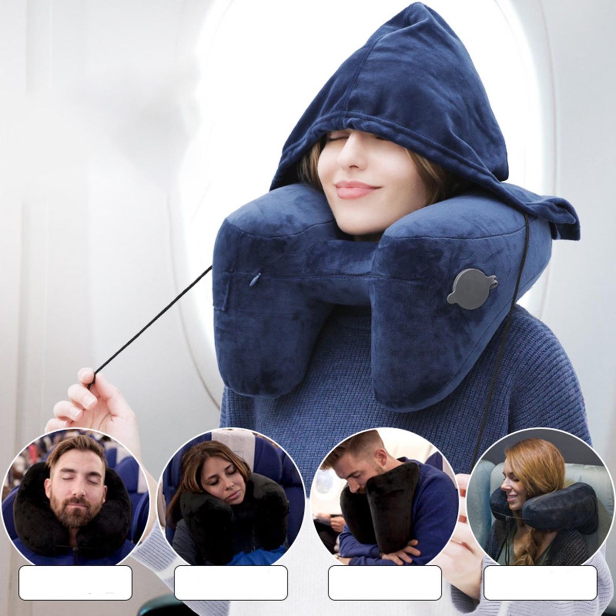 Travel Inflatable Neck Pillow Fast Inflation With Blue