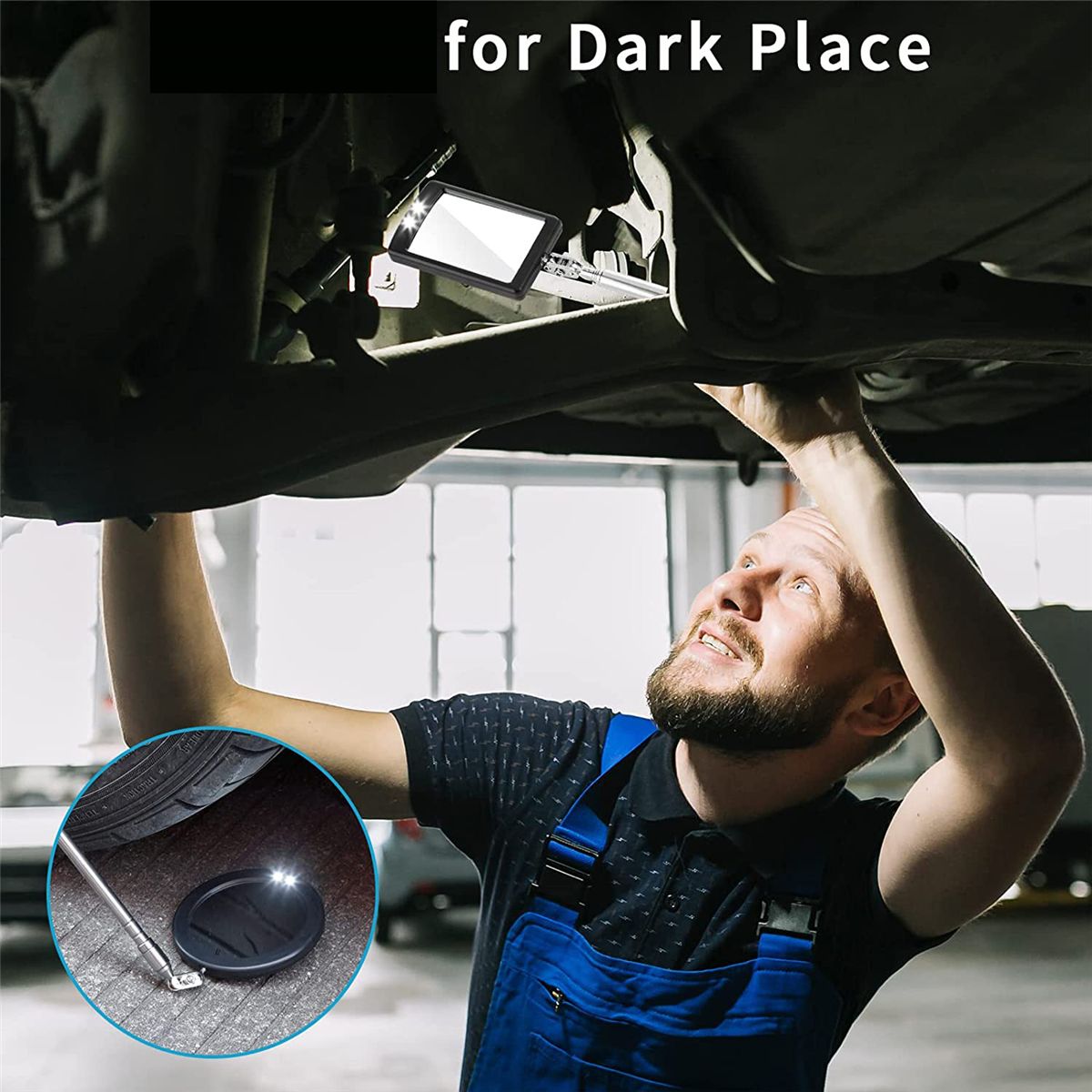 2Pc Telescoping Inspection Mirror LED Light Set Flexible 360 Swivel ForInspection Viewing Mechanic Checking Observation