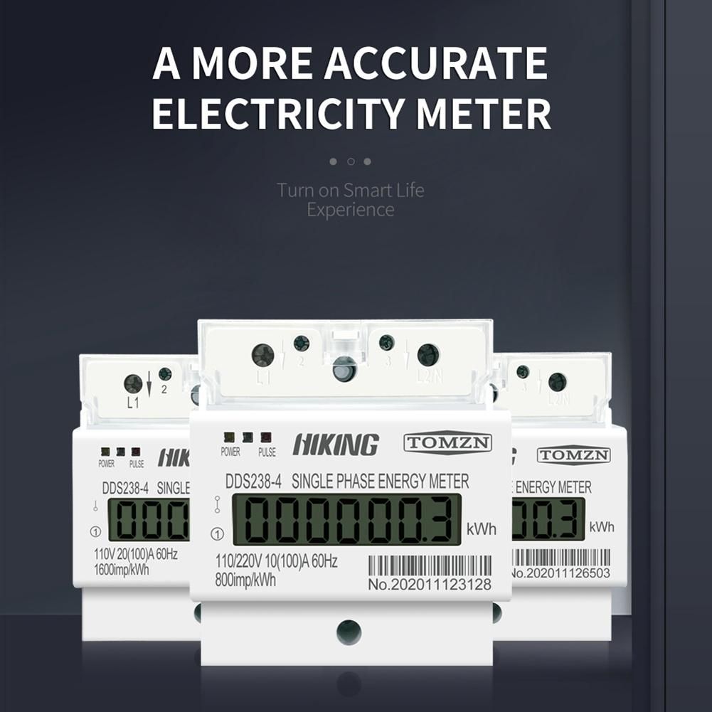 100A 110V 220V 50-60HZ LCD Single Phase 2 Wire 3 Wire Din-Rail KWh Watt Hour Energy Meter for America L L 110220V 60Hz
