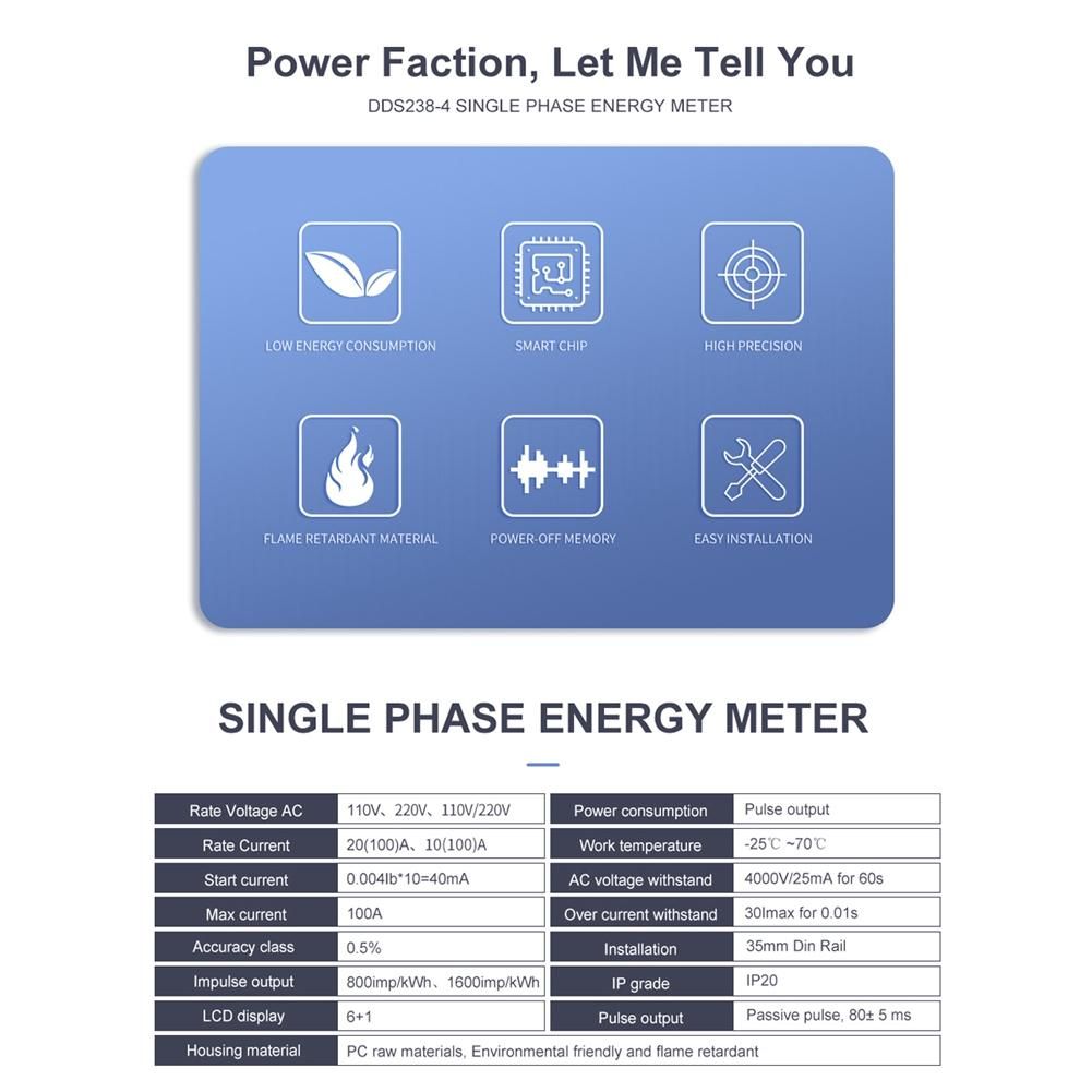 100A 110V 220V 50-60HZ LCD Single Phase 2 Wire 3 Wire Din-Rail KWh Watt Hour Energy Meter for America L L 110220V 60Hz