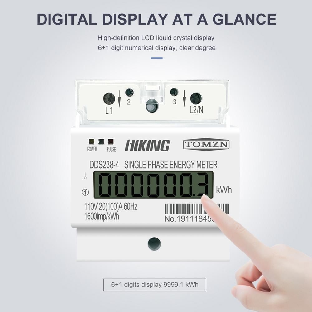 100A 110V 220V 50-60HZ LCD Single Phase 2 Wire 3 Wire Din-Rail KWh Watt Hour Energy Meter for America L L 110220V 60Hz