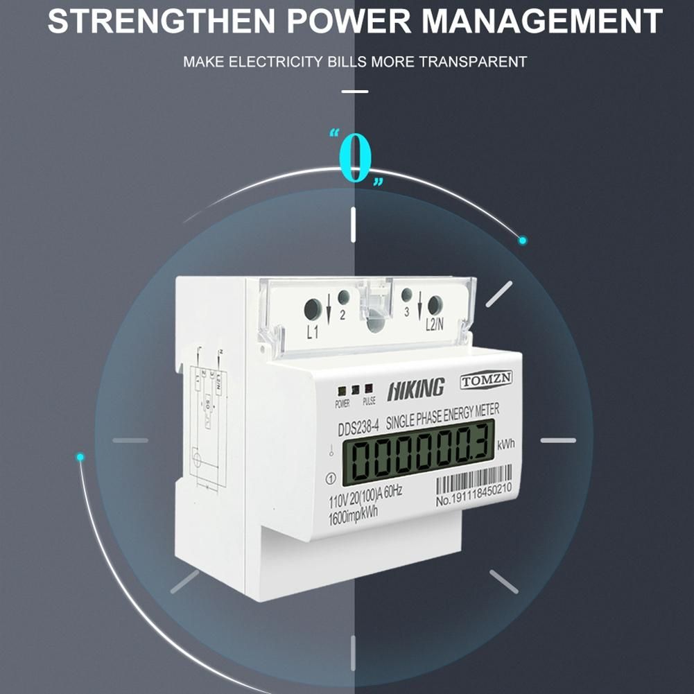 100A 110V 220V 50-60HZ LCD Single Phase 2 Wire 3 Wire Din-Rail KWh Watt Hour Energy Meter for America L L 110220V 60Hz