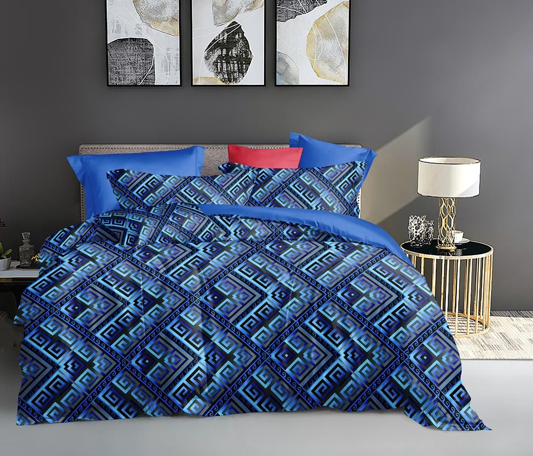 Block Pattern Bedsheet With 4 Pillows
