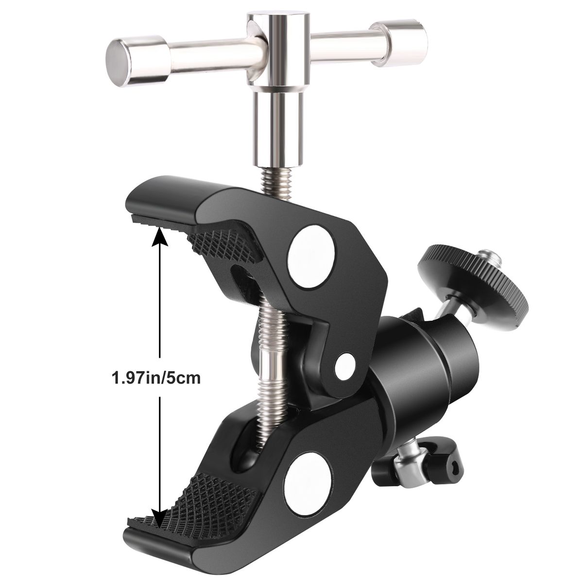 Metal Adjustable Camera Large Super Clamp And Ball Head Hot Shoe Mount Adapter With 1/4 Inch Screw For DSLR Film Movie Rig, Monitor, Flash, LED Lights, Track Slider And Light Stand