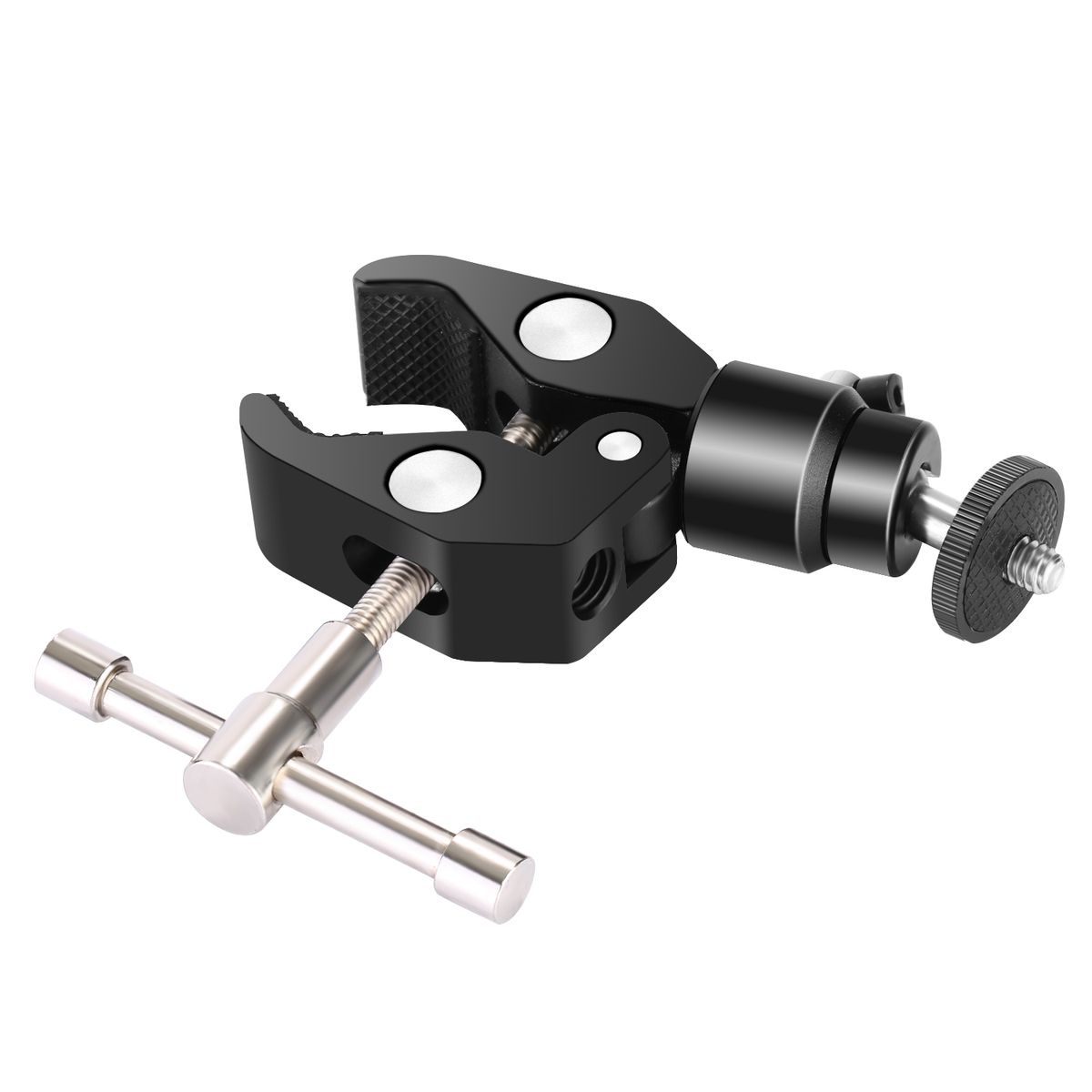 Metal Adjustable Camera Large Super Clamp And Ball Head Hot Shoe Mount Adapter With 1/4 Inch Screw For DSLR Film Movie Rig, Monitor, Flash, LED Lights, Track Slider And Light Stand