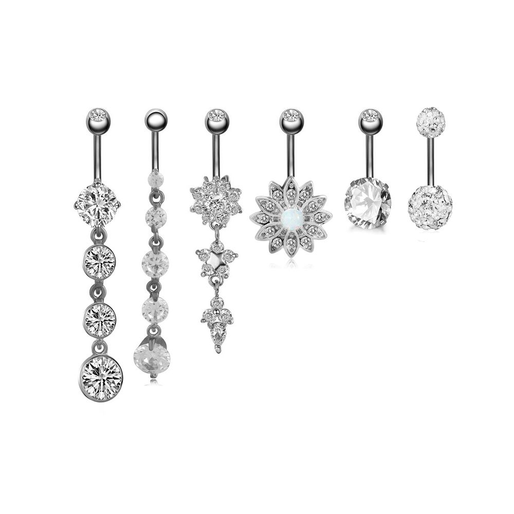 6 Piece Flower Pendant Belly Button Rings Belly Piercing