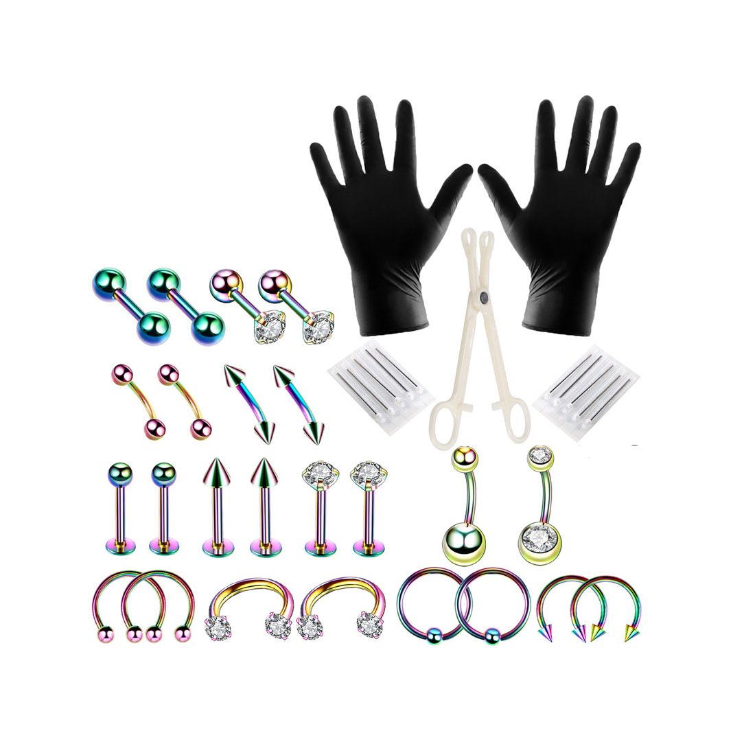 37 Piece Belly Button Tongue Body Jewelry Piercing Kit-Blue