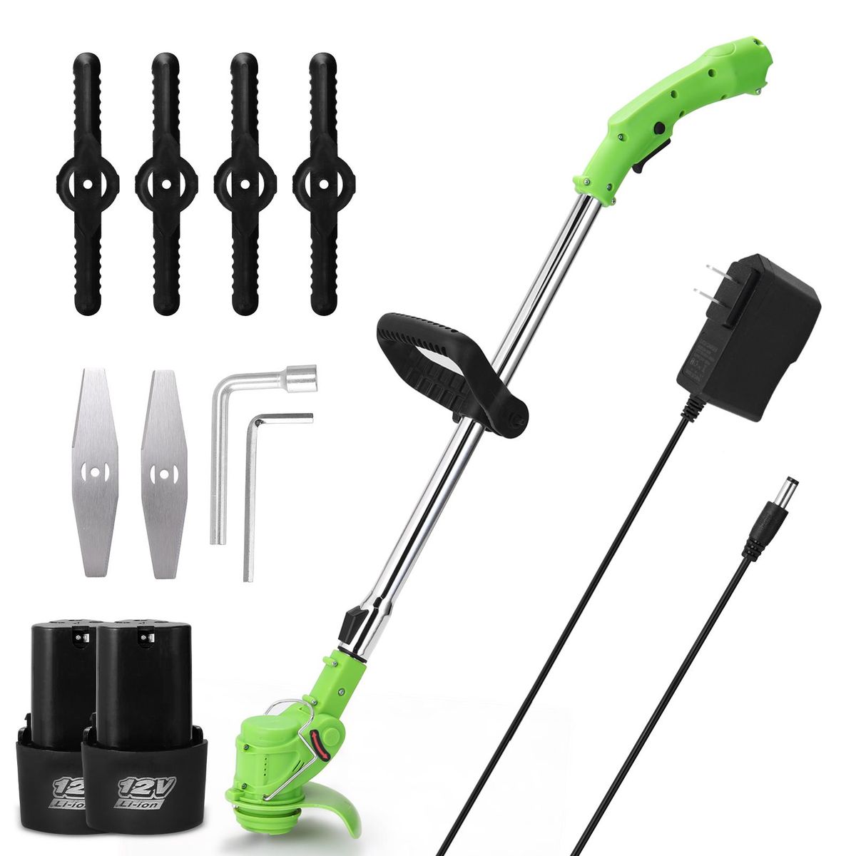 Electric Lawn Mower Rechargeable Li-ion Battery Cordless Grass Trimmer Auto Release Household Portable Garden Home Trimming Machine for Gardening Green