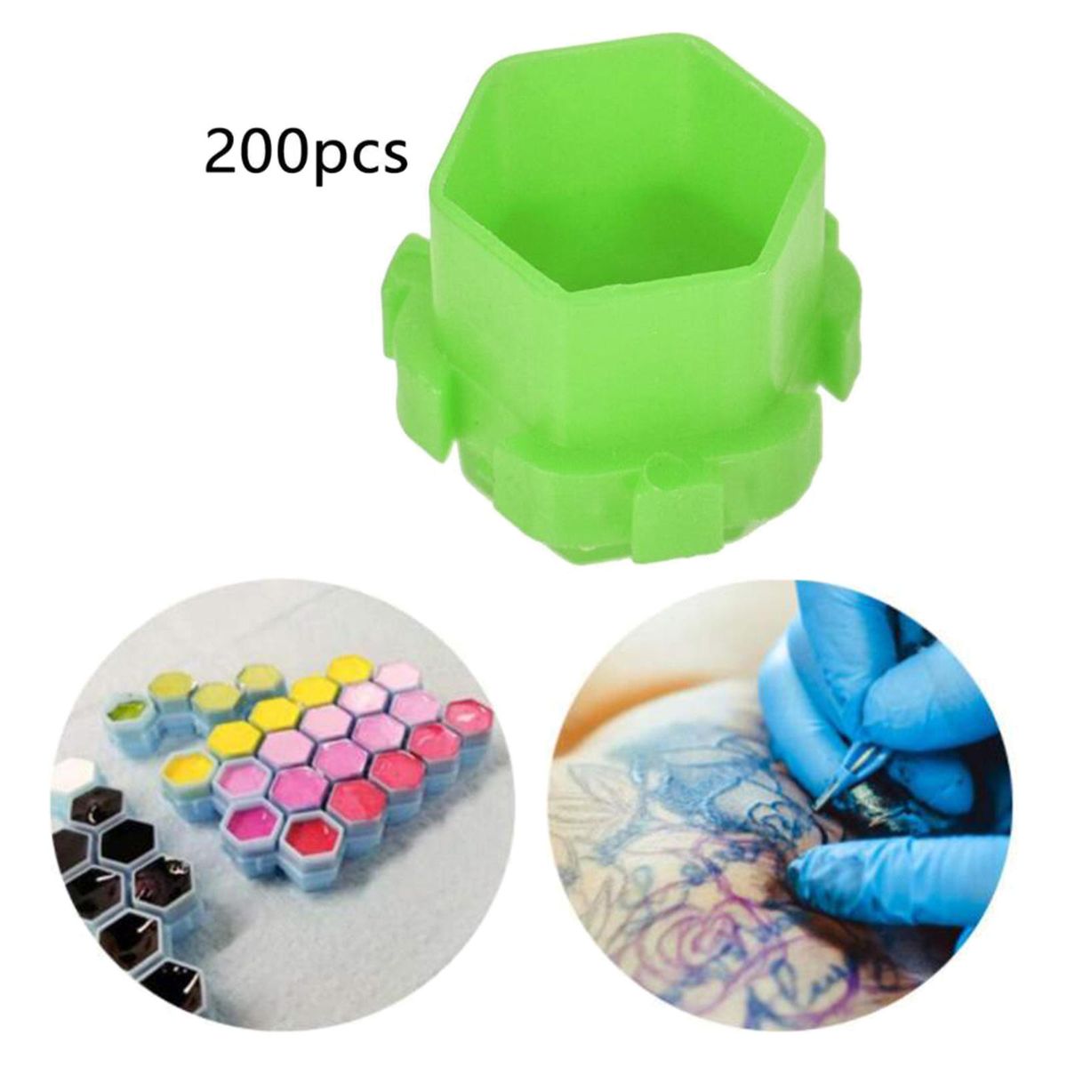 200Pcs Plastic Honeycomb Pigment Holder Tattoo Ink Cups Easy Use Green