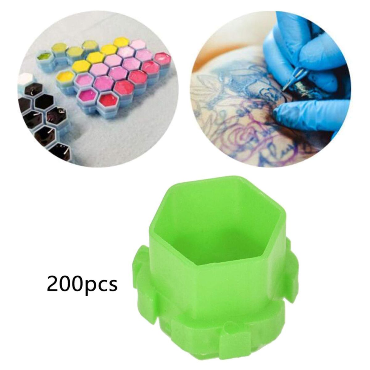 200Pcs Plastic Honeycomb Pigment Holder Tattoo Ink Cups Easy Use Green
